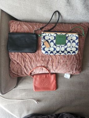 Coach Blue & Green Signature Wristlet - Canvas & Leather Bundle